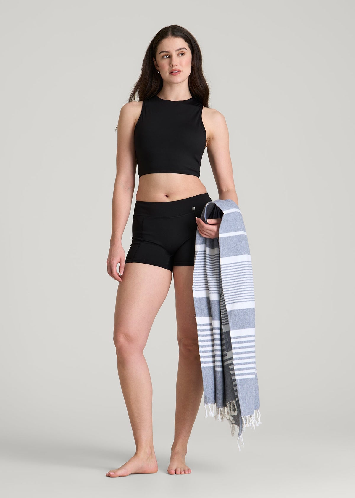 Cropped Swim Tank for Tall Women in Deep Black
