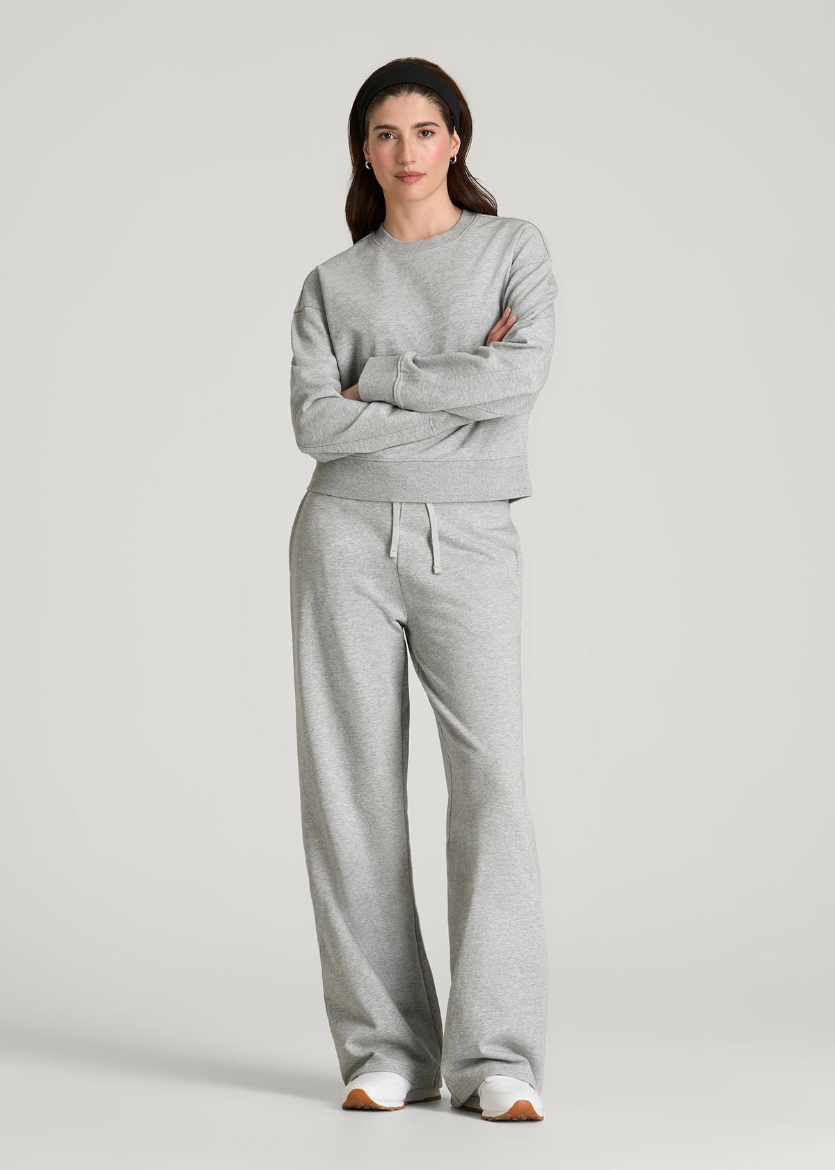 Everyday Terry Cropped Crew for Tall Women in Grey Mix