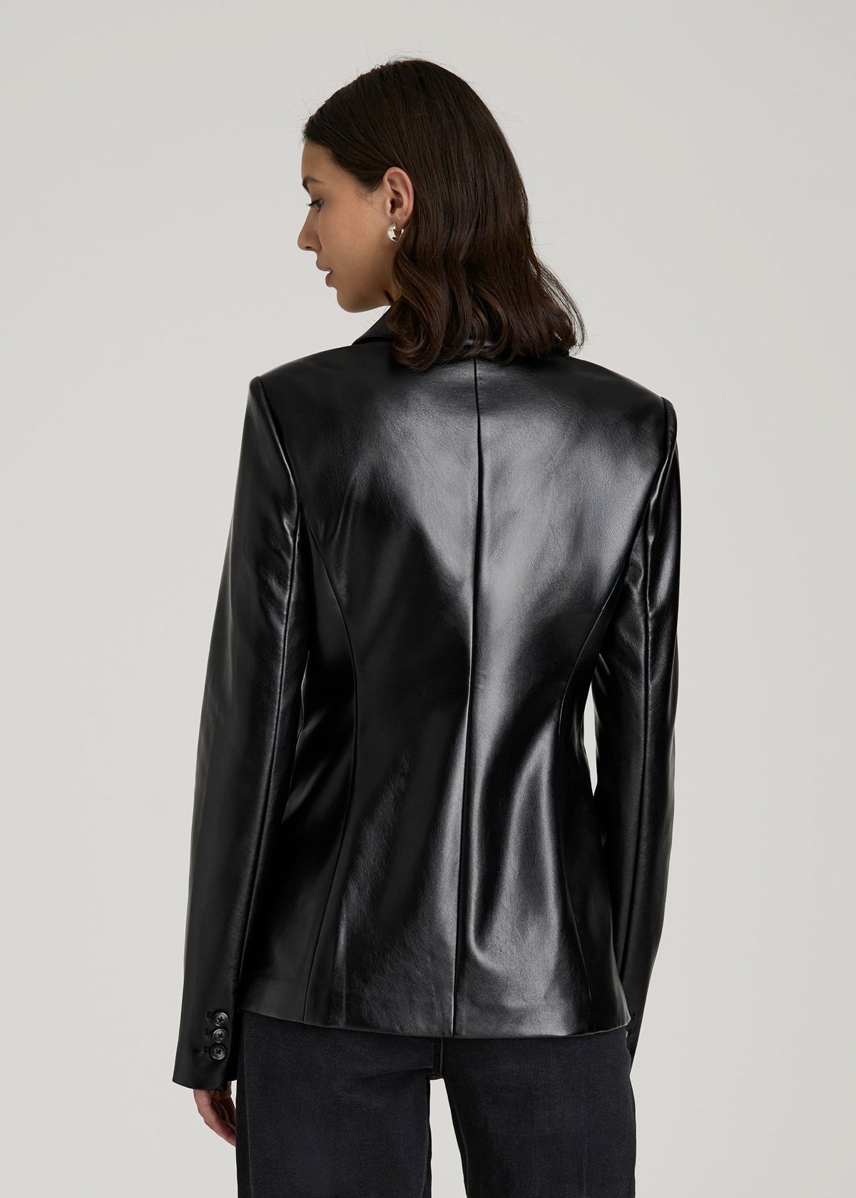 True Touch Leather Double Breasted Blazer for Tall Women in Black
