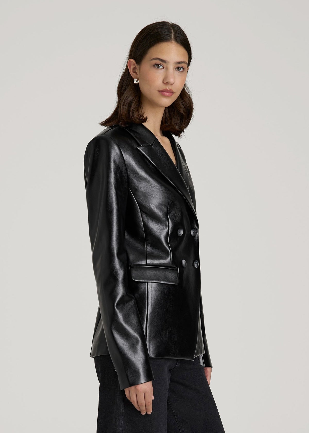 True Touch Leather Double Breasted Blazer for Tall Women in Black