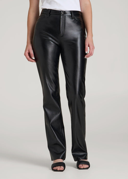 True Touch Leather Straight Leg Pants for Tall Women in Black