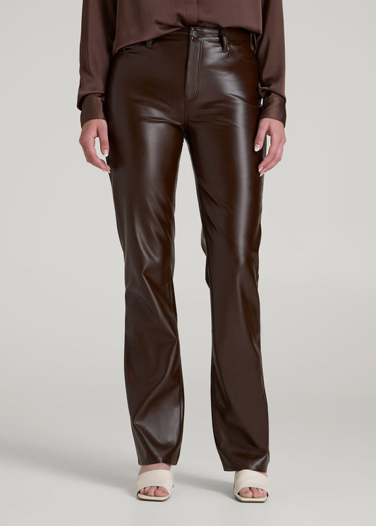 True Touch Leather Straight Leg Pants for Tall Women in Espresso