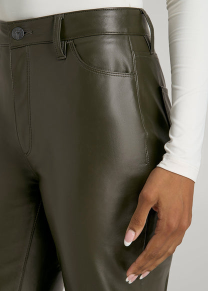 True Touch Leather Straight Leg Pants for Tall Women in Forest Night