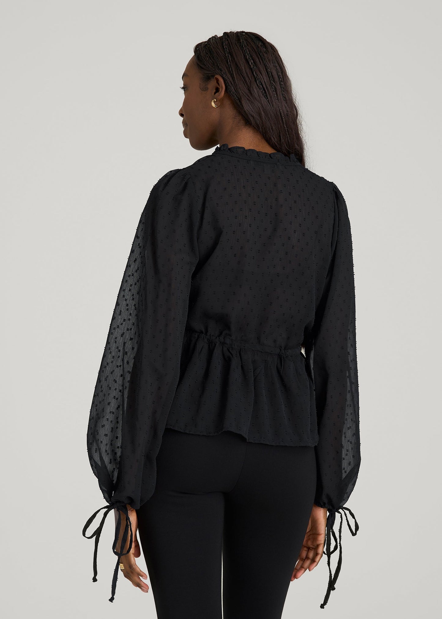 Peasant Chiffon Blouse for Tall Women in Black