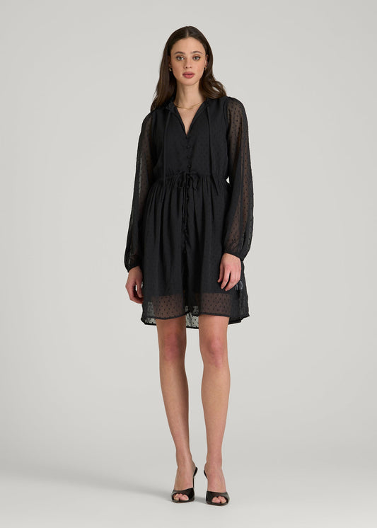 Peasant Chiffon Mini Dress for Tall Women in Black