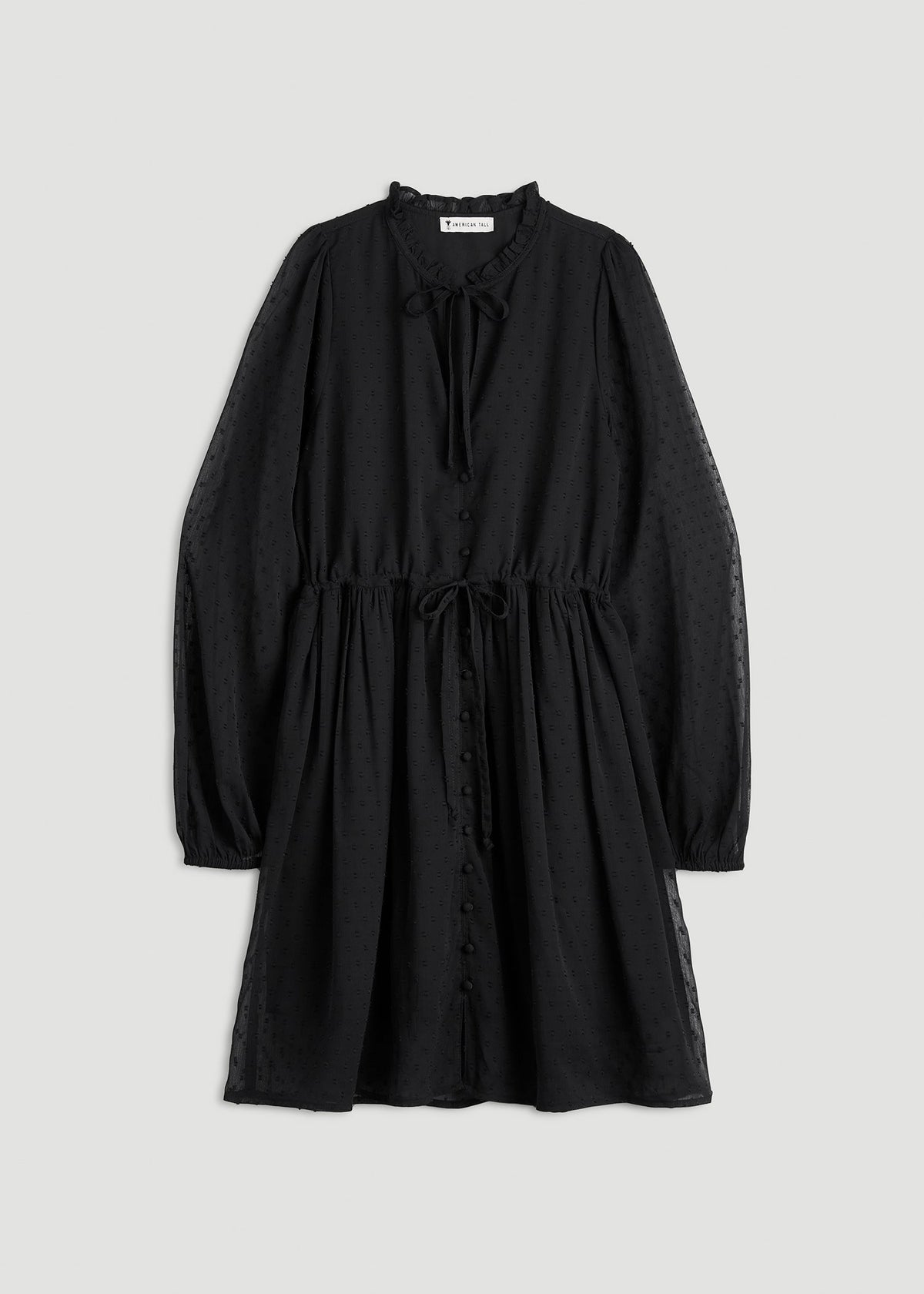 Peasant Chiffon Mini Dress for Tall Women in Black