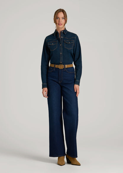 Western Denim Shirt for Tall Women in Indigo Dusk