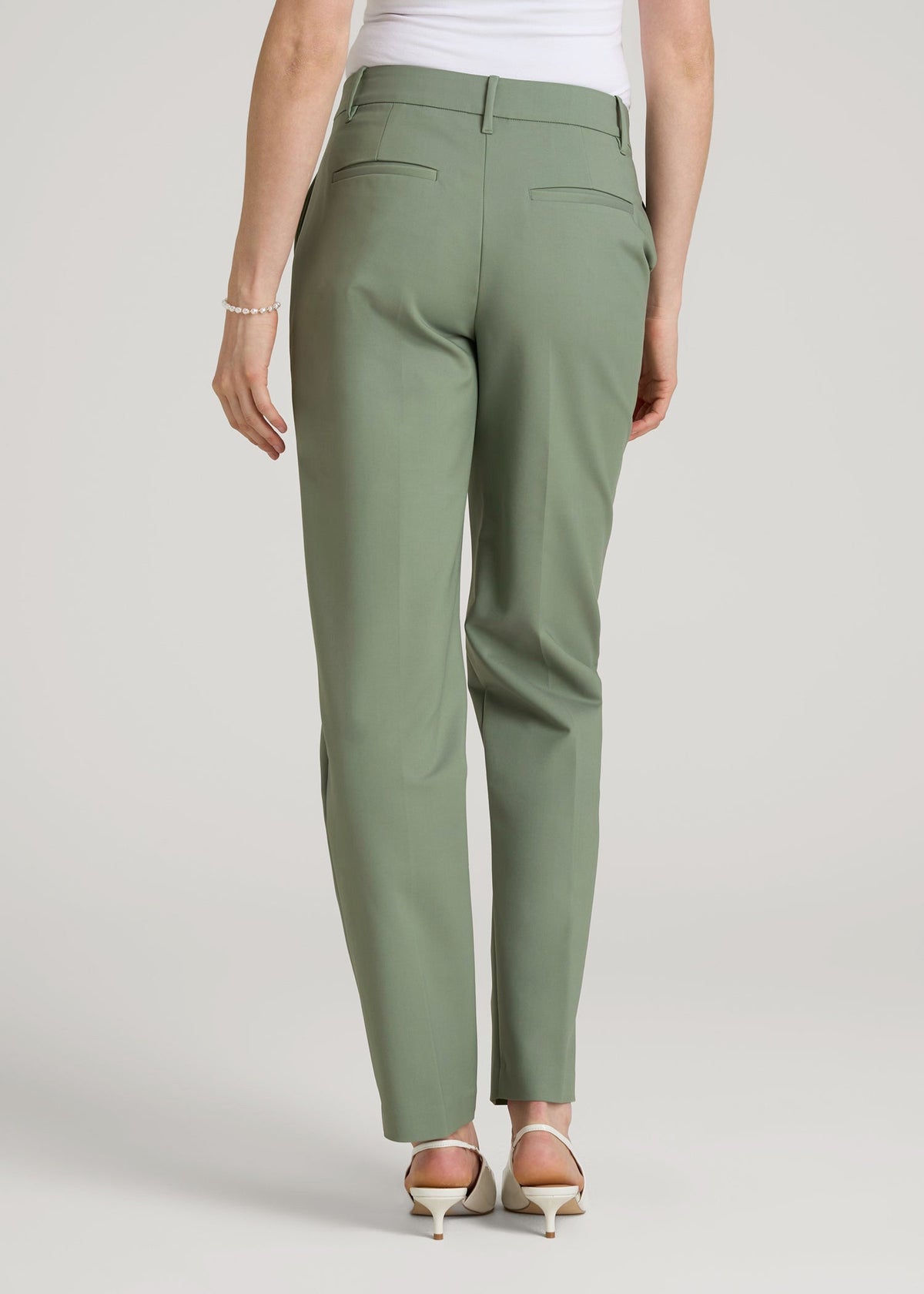Flat Front Tapered Dress Pants for Tall Women in Dark Seagrass