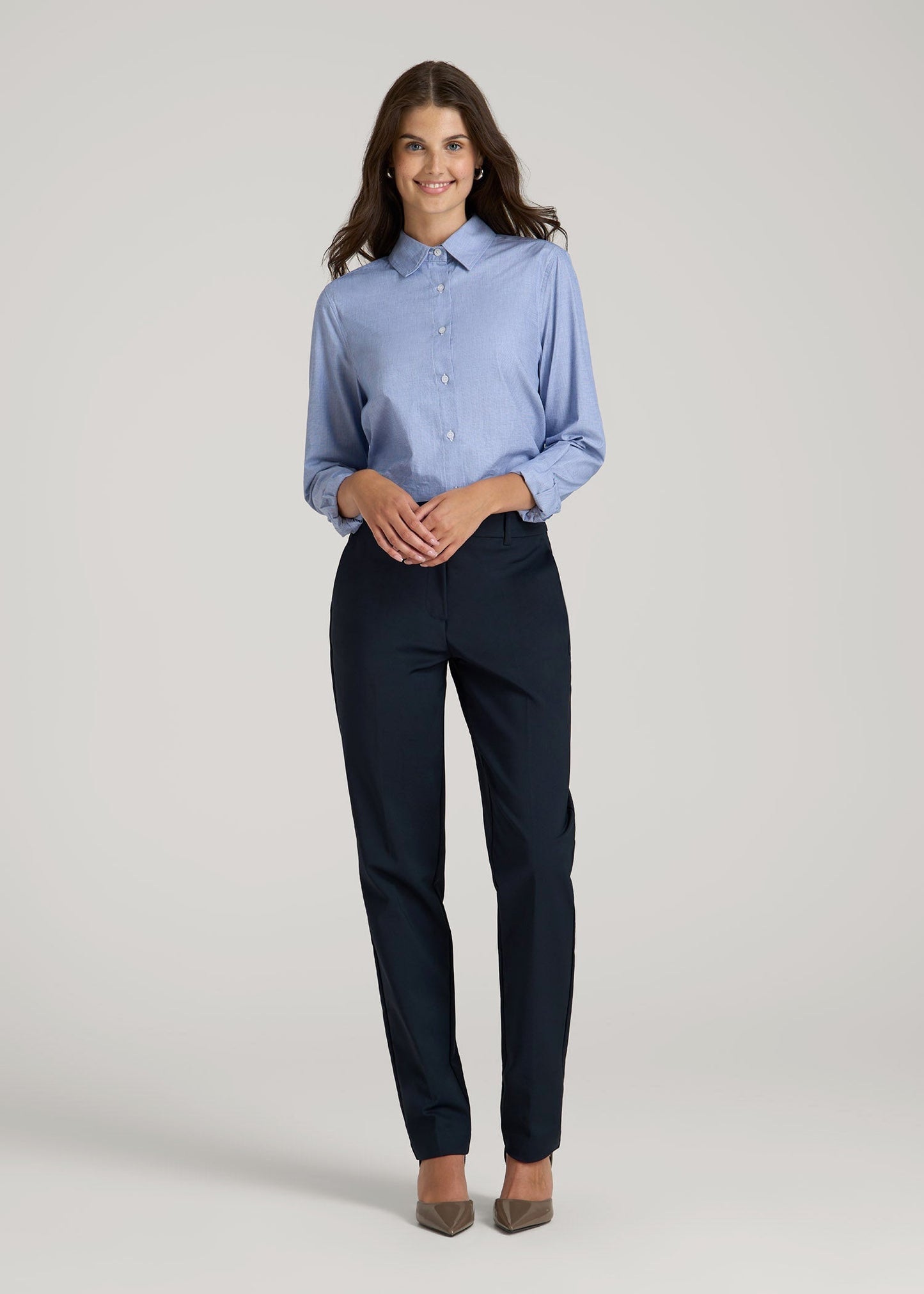 Flat Front Tapered Dress Pants for Tall Women in True Navy