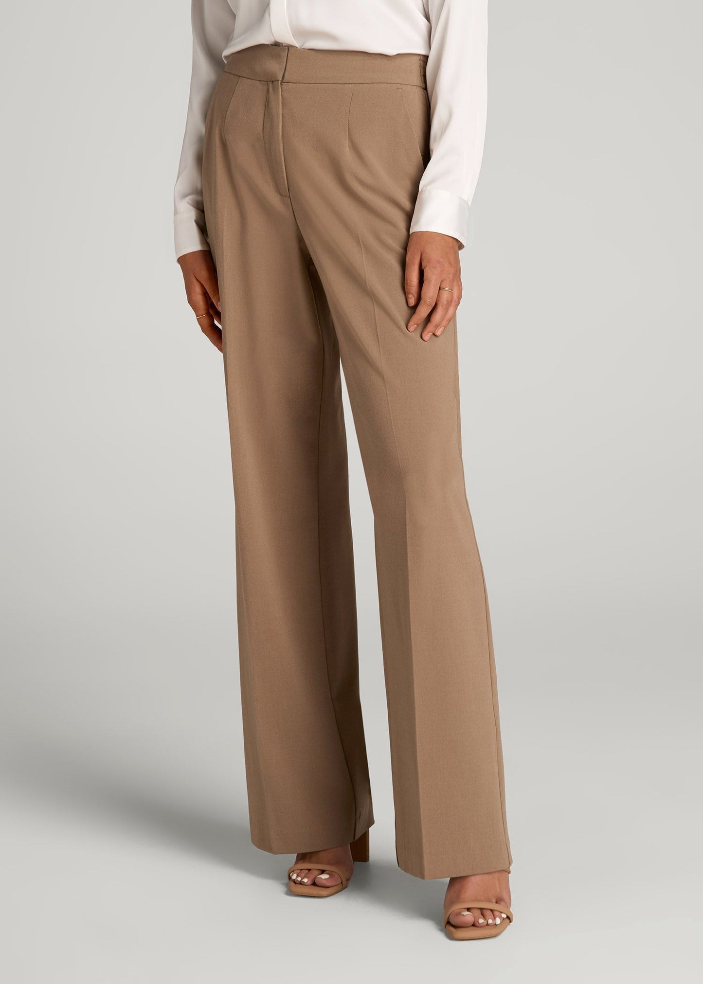 Flat Front Wide Leg Dress Pants for Tall Women in Fawn