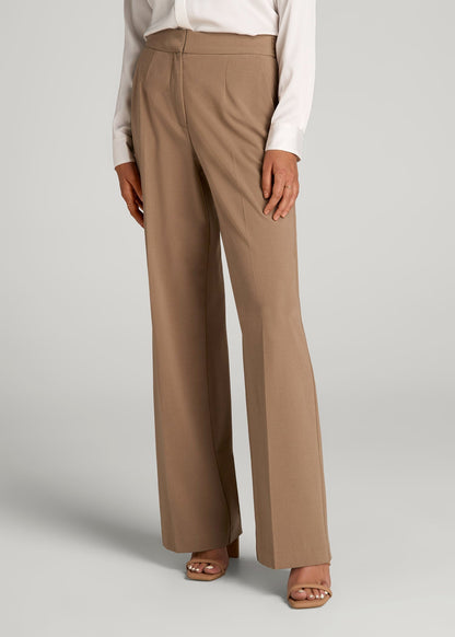 Flat Front Wide Leg Dress Pants for Tall Women in Fawn