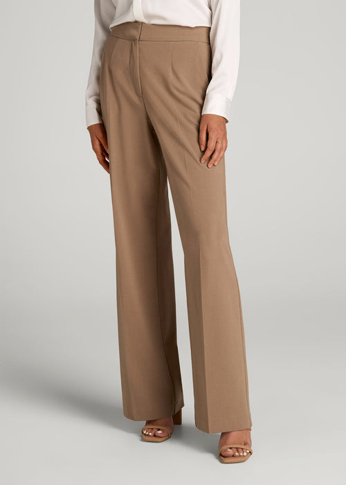 Flat Front Wide Leg Dress Pants for Tall Women in Fawn