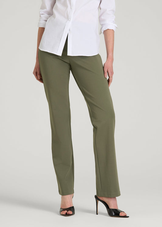 Freedom Flex Slim Straight Leg Dress Pants for Tall Women in Olive