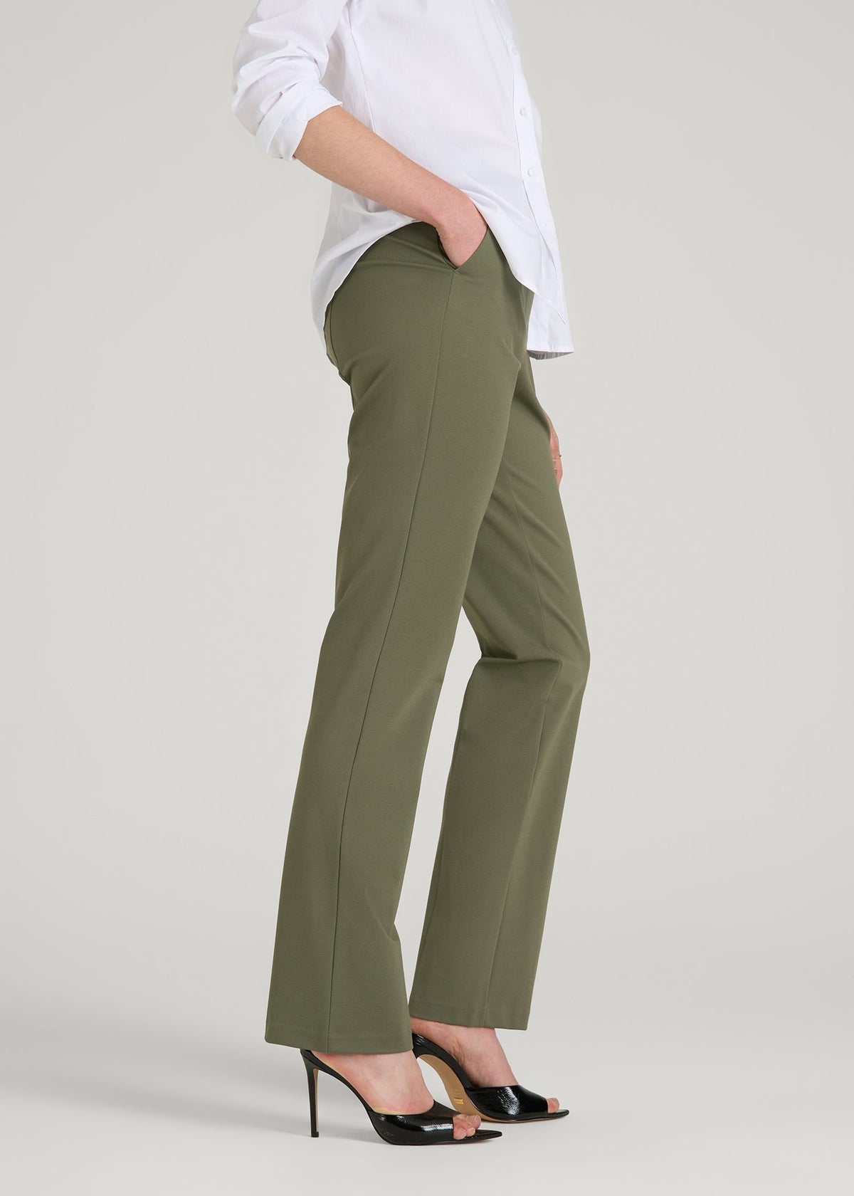 Freedom Flex Slim Straight Leg Dress Pants for Tall Women in Olive