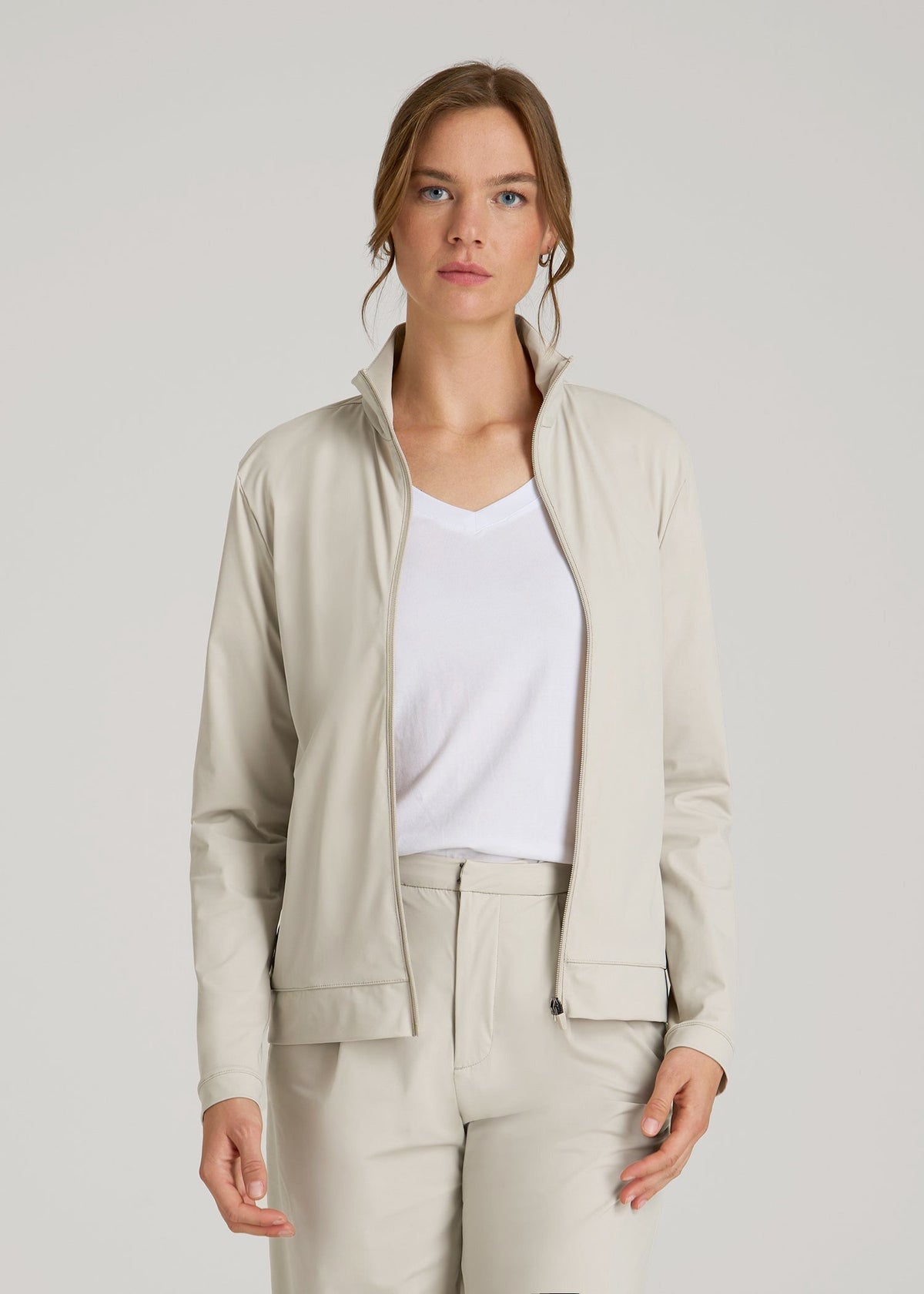 Front Zip Commuter Jacket for Tall Women in Stone