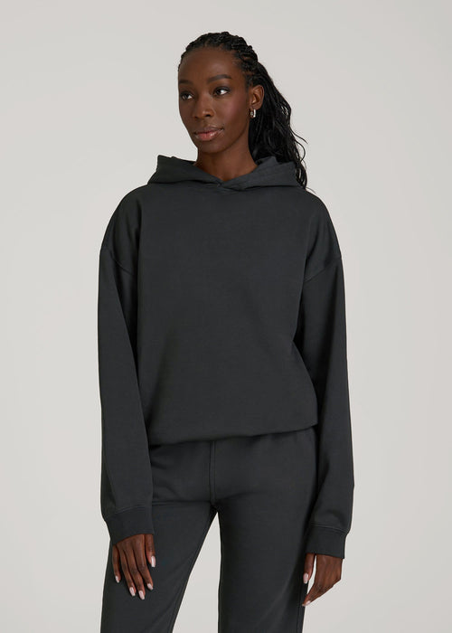 Garment Dyed Hoodie for Tall Women in Washed Black