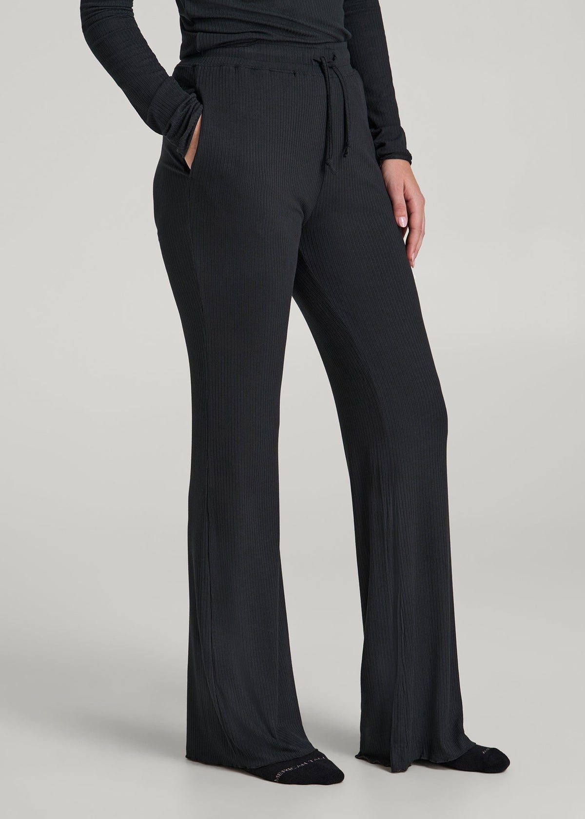Ribbed Flare Pants for Tall Women in Black