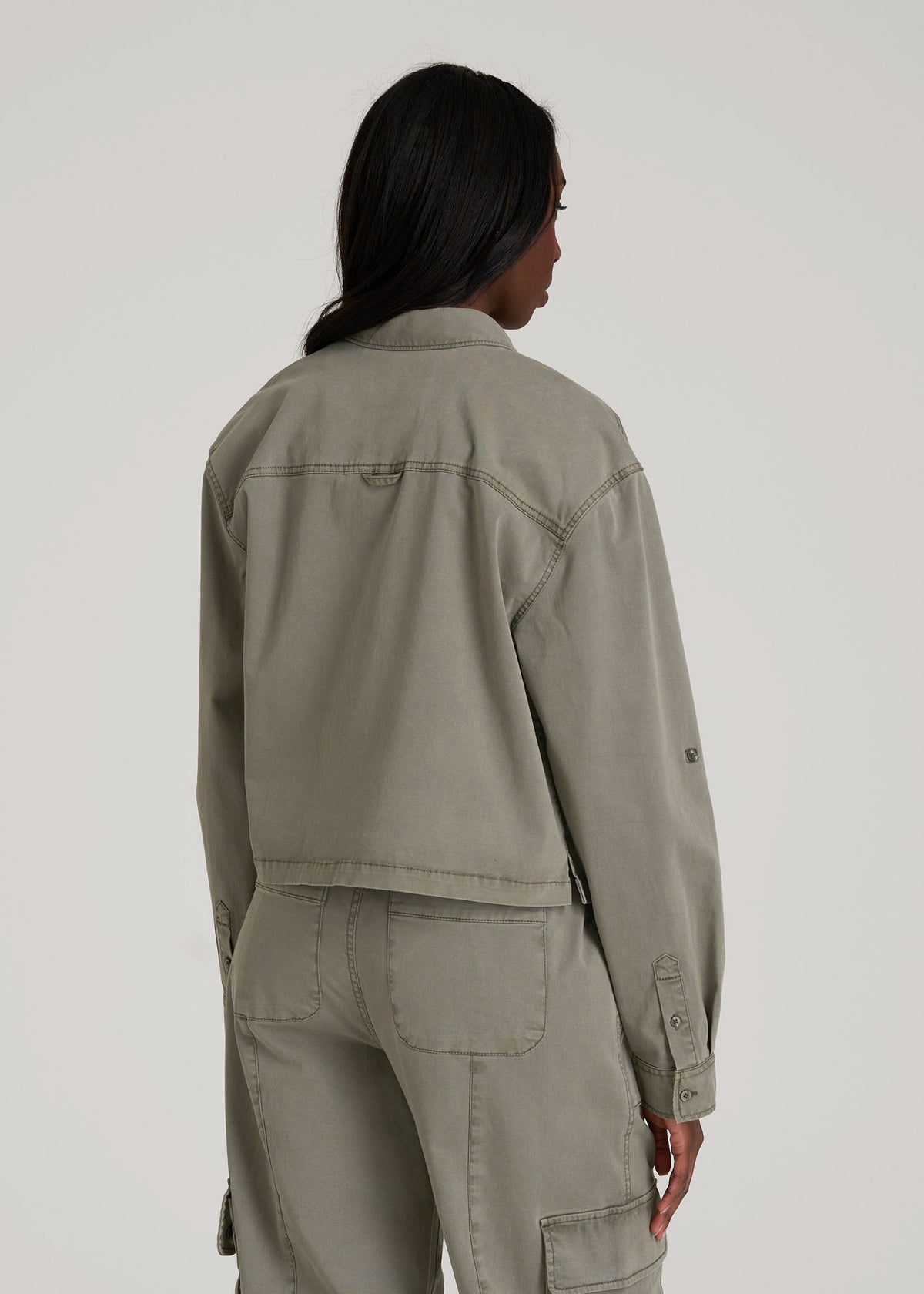 Garment Dyed Utility Shirt for Tall Women in Camper Green