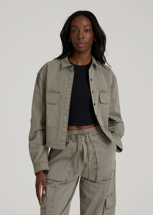 Garment Dyed Utility Shirt for Tall Women in Camper Green