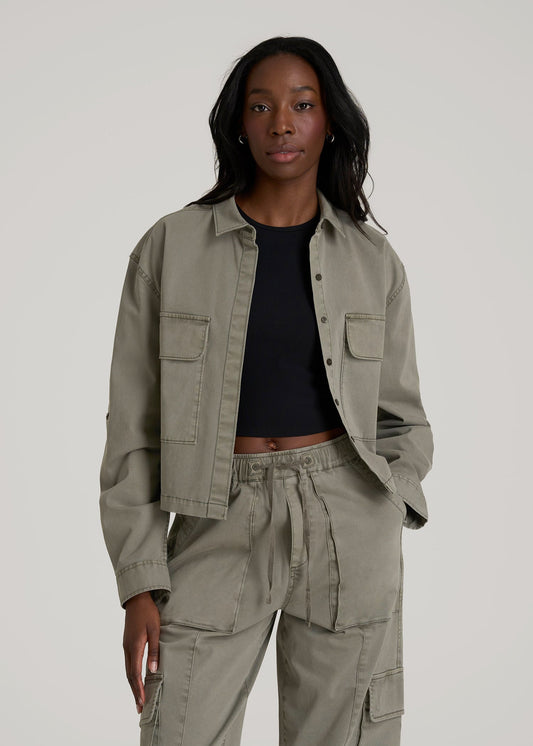 Garment Dyed Utility Shirt for Tall Women in Camper Green