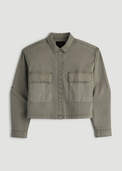Garment Dyed Utility Shirt for Tall Women in Camper Green