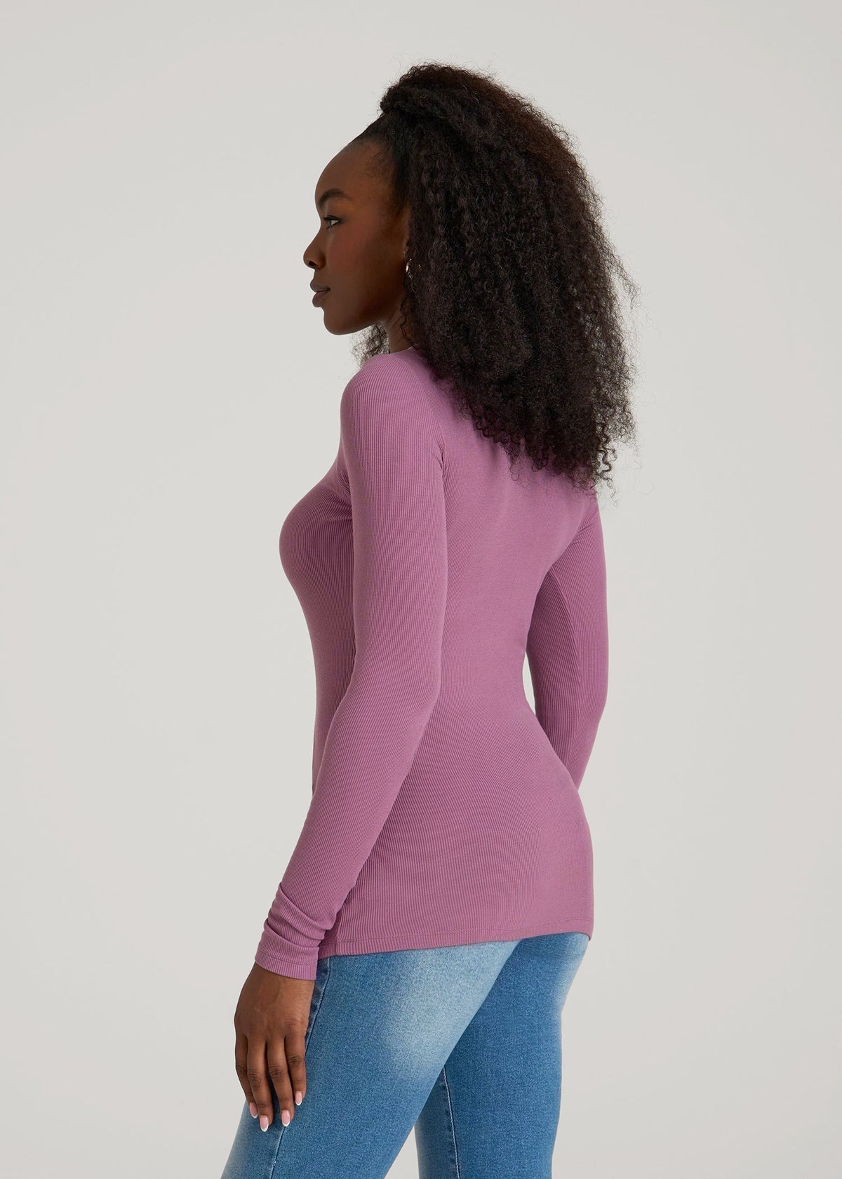 FITTED Ribbed Long Sleeve Tee for Tall Women in Argyle Purple