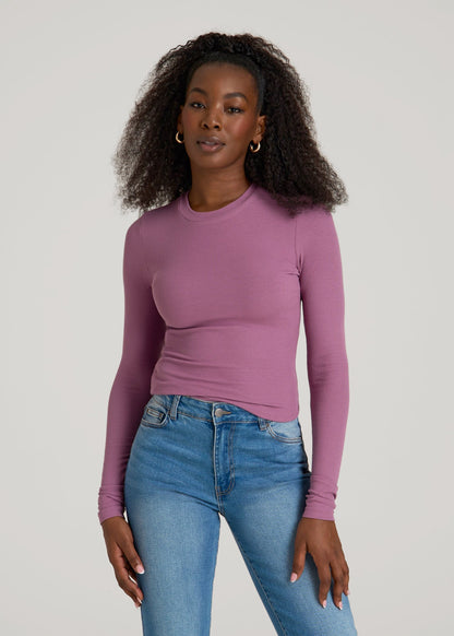 FITTED Ribbed Long Sleeve Tee for Tall Women in Argyle Purple
