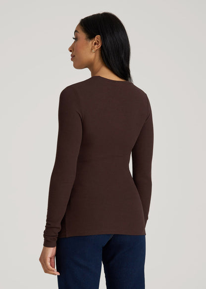 FITTED Ribbed Long Sleeve Tee for Tall Women in Espresso