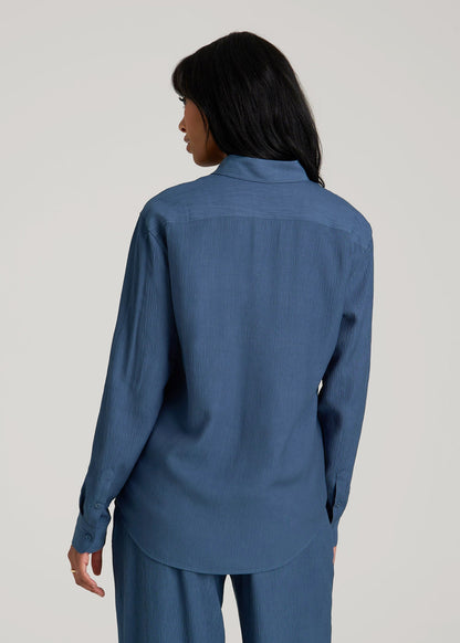 Long Sleeve Crinkle Blouse for Tall Women in Flag Blue