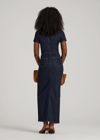 Maxi Denim Dress for Tall Women in Rinse Wash