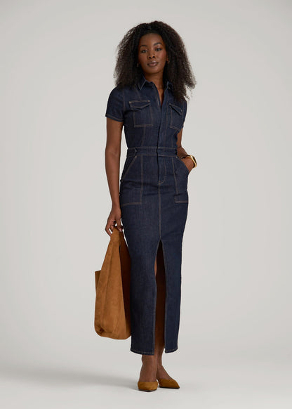 Maxi Denim Dress for Tall Women in Rinse Wash