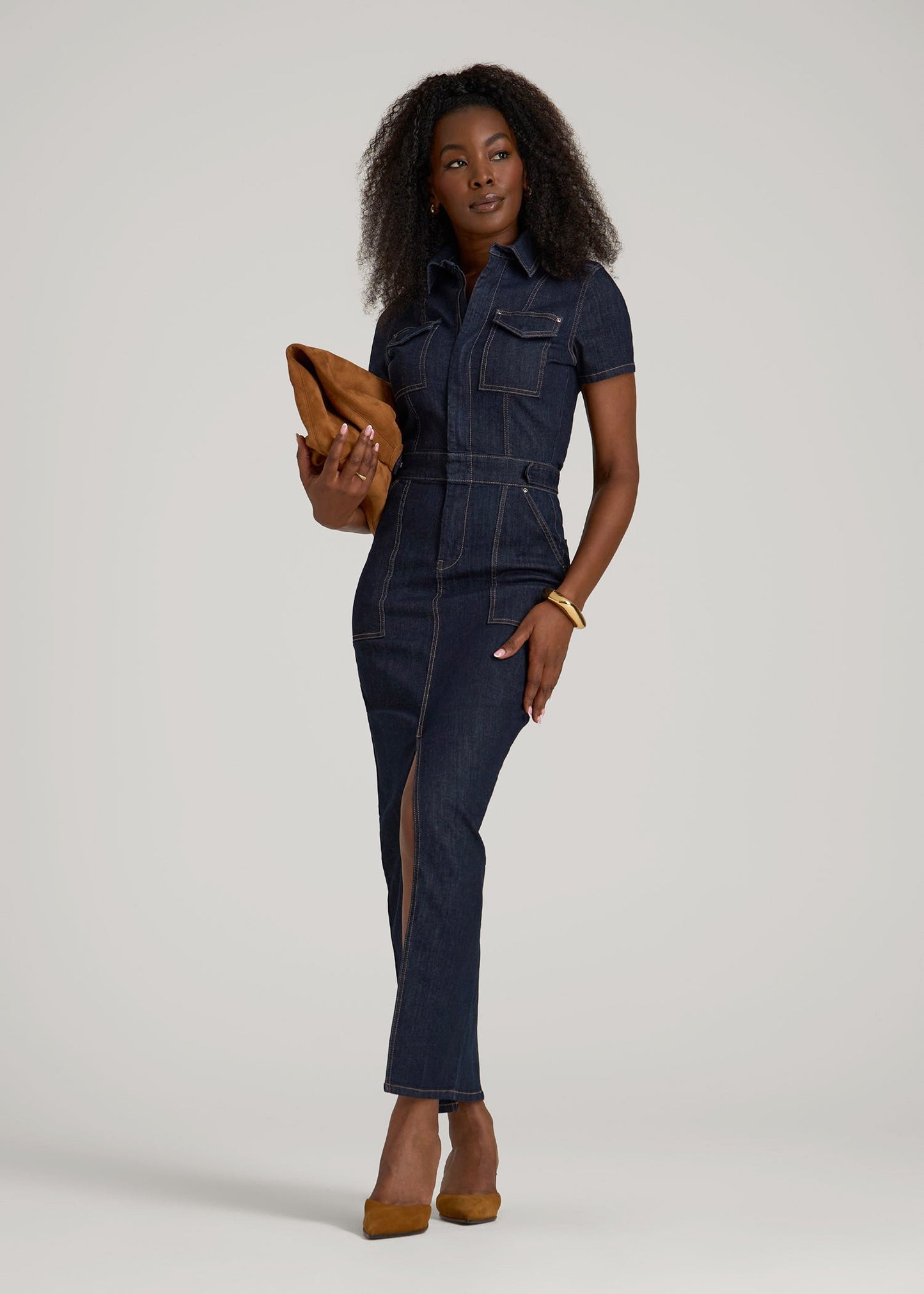 Maxi Denim Dress for Tall Women in Rinse Wash