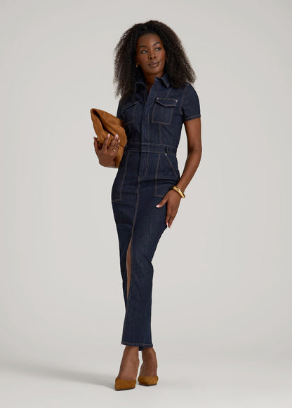 Maxi Denim Dress for Tall Women in Rinse Wash