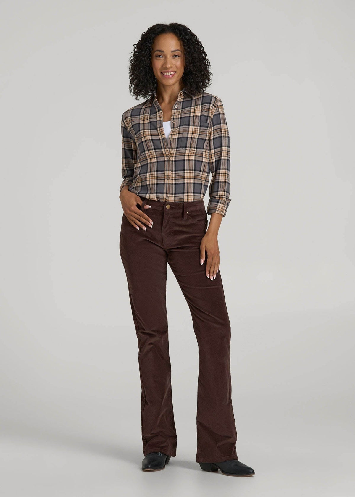 Mid-Rise Mini Bootcut Corduroy Pants for Tall Women in Espresso