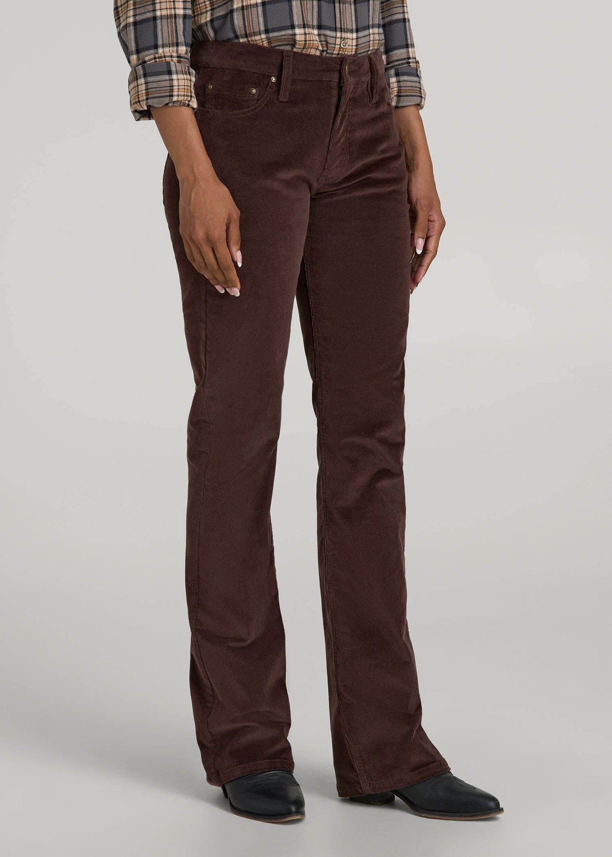Mid-Rise Mini Bootcut Corduroy Pants for Tall Women in Espresso