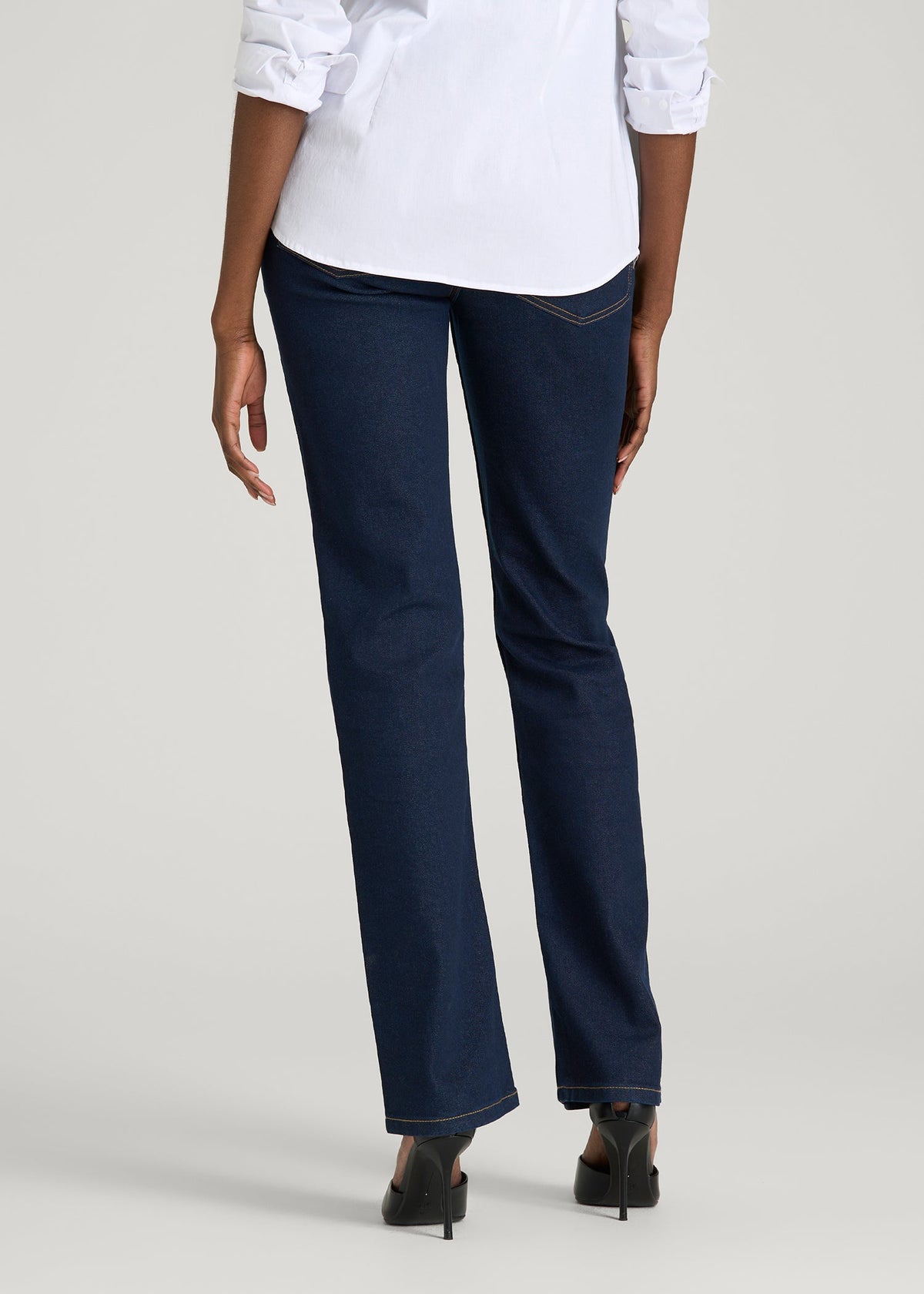 Mid-Rise Straight Fit Jeans for Tall Women in Deep Indigo Wash