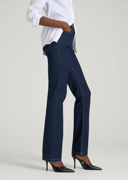 Mid-Rise Straight Fit Jeans for Tall Women in Deep Indigo Wash