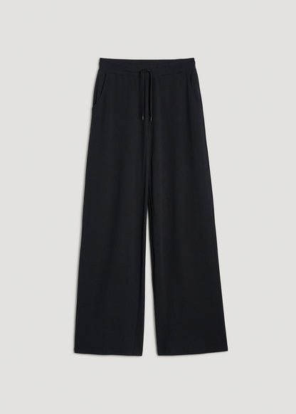 Mid-Rise Waffle Wide-Leg Pants for Tall Women in Black