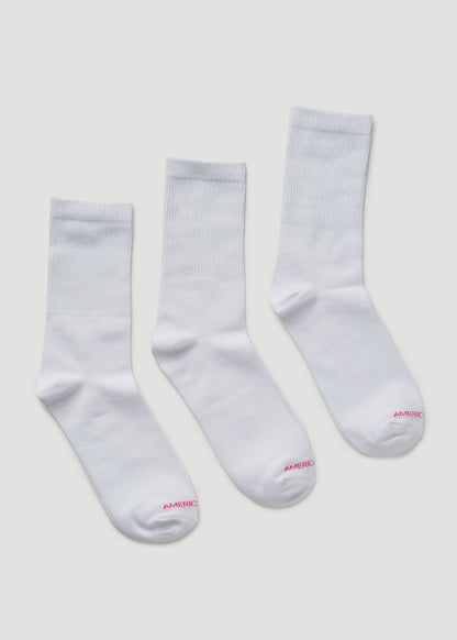 Mid Crew Socks (X-Large Size: 10-13) for Tall Women in White