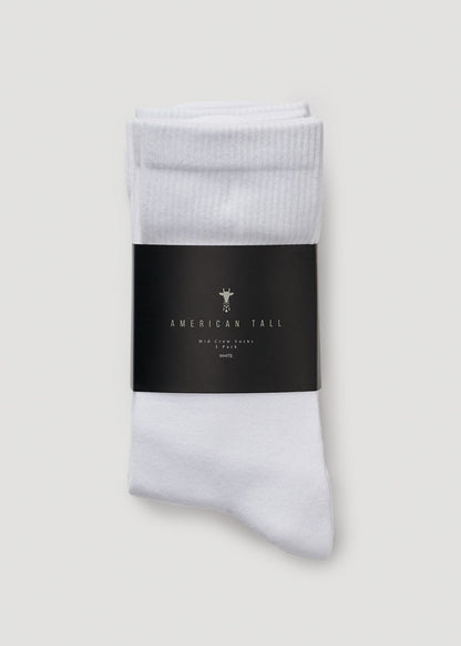 Mid Crew Socks (X-Large Size: 10-13) for Tall Women in White