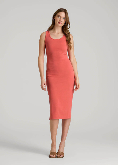 Midi Cross Back Sleeveless Dress for Tall Women in Sunset Coral