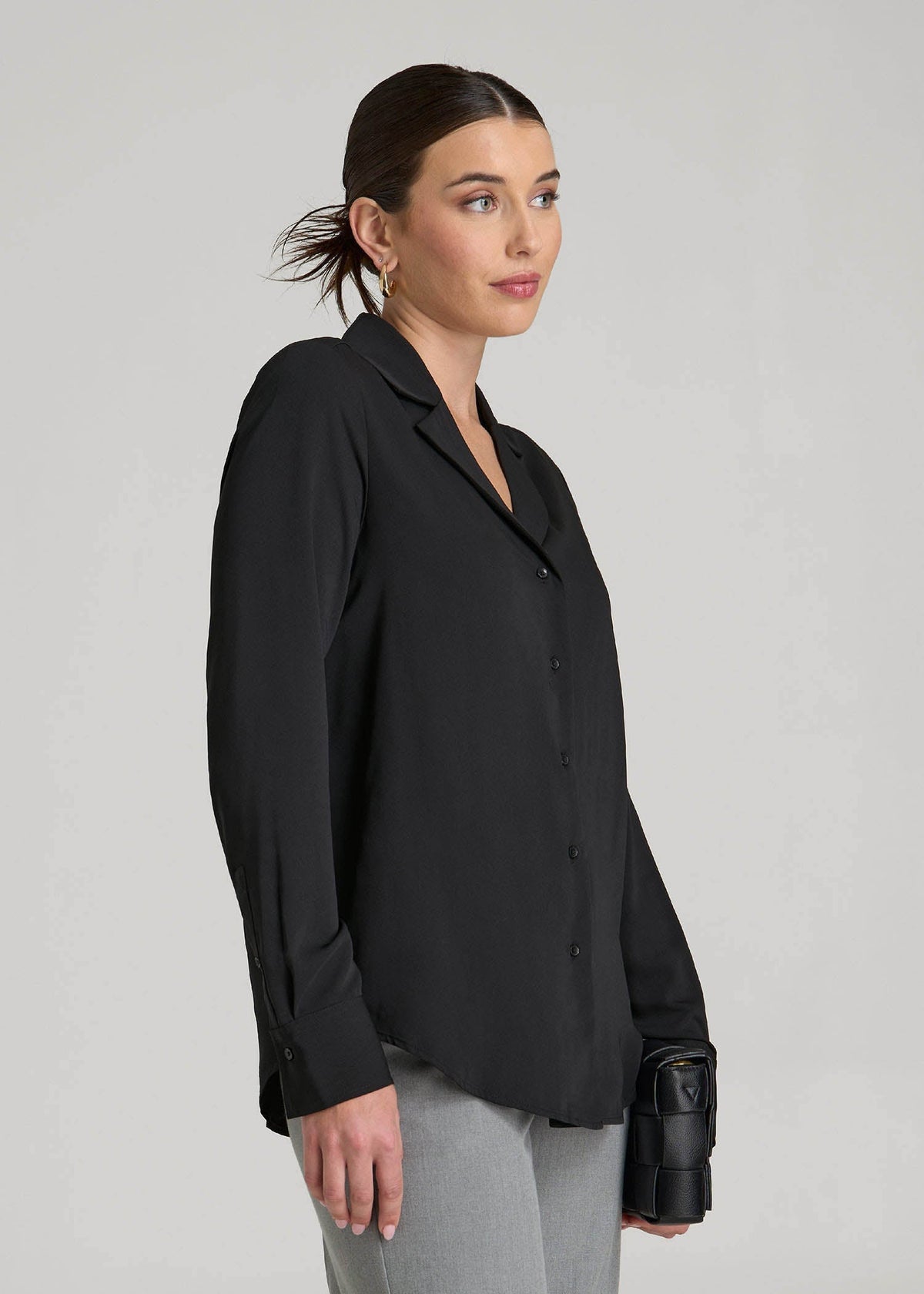 Notch Collar Blouse for Tall Women in Black