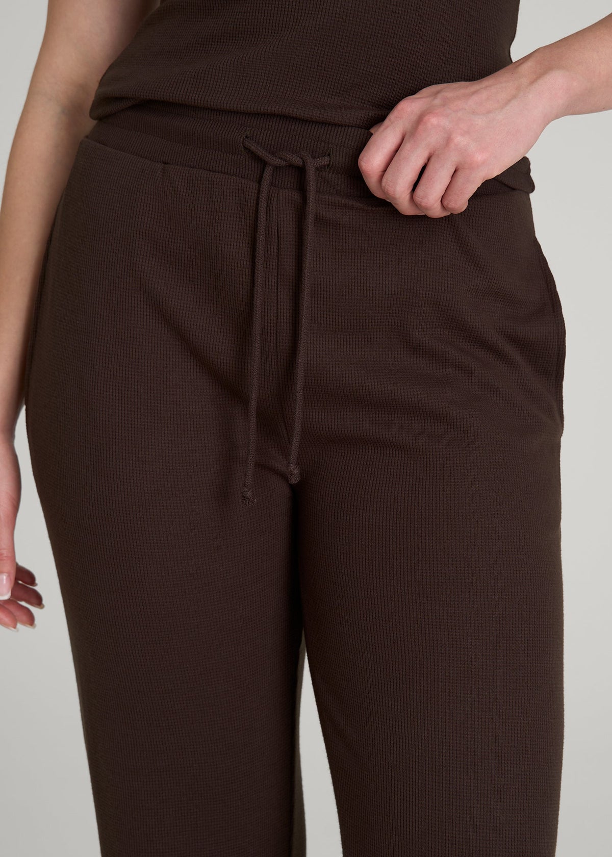 Open-Bottom Waffle Lounge Pants for Tall Women in Espresso