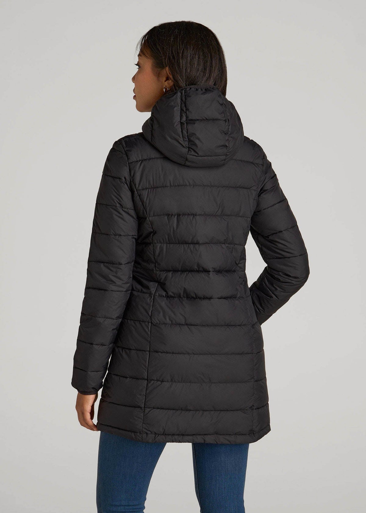 Packable Puffer Jacket for Tall Women in Black