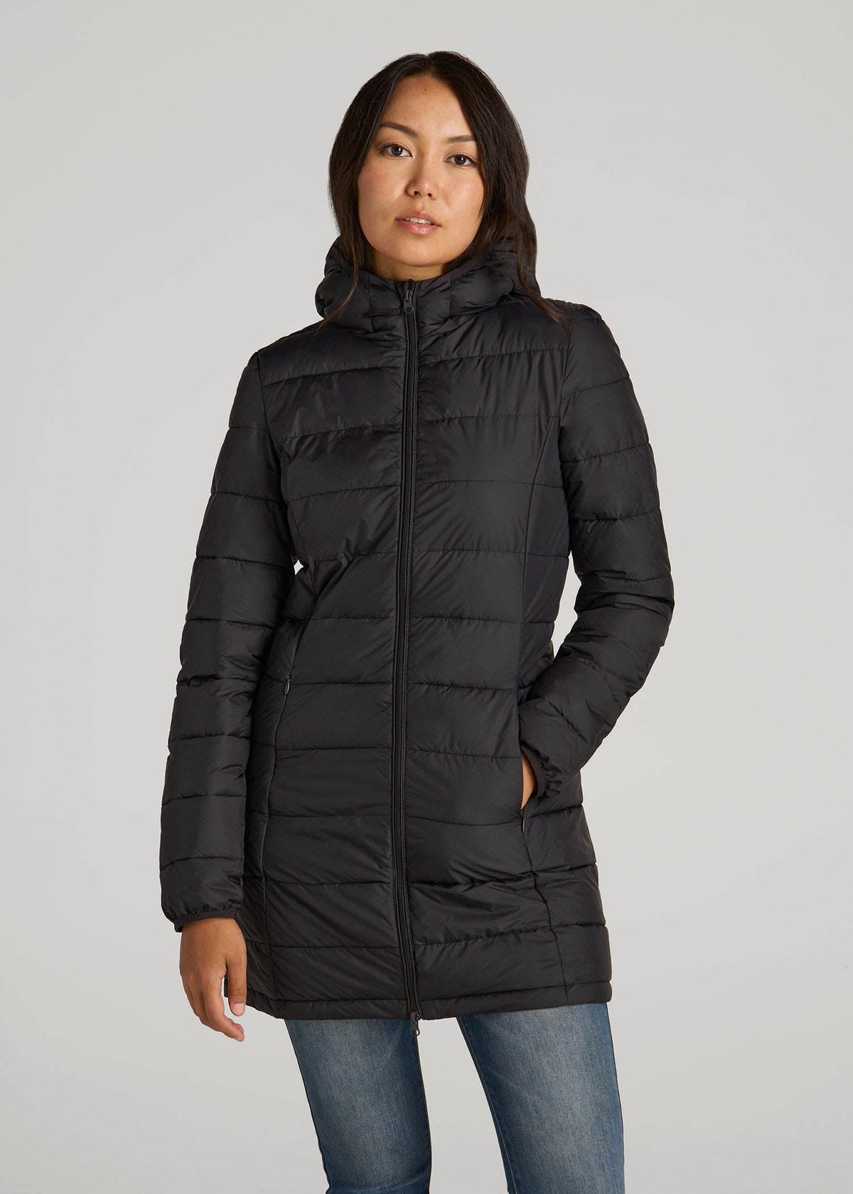 Packable Puffer Jacket for Tall Women in Black