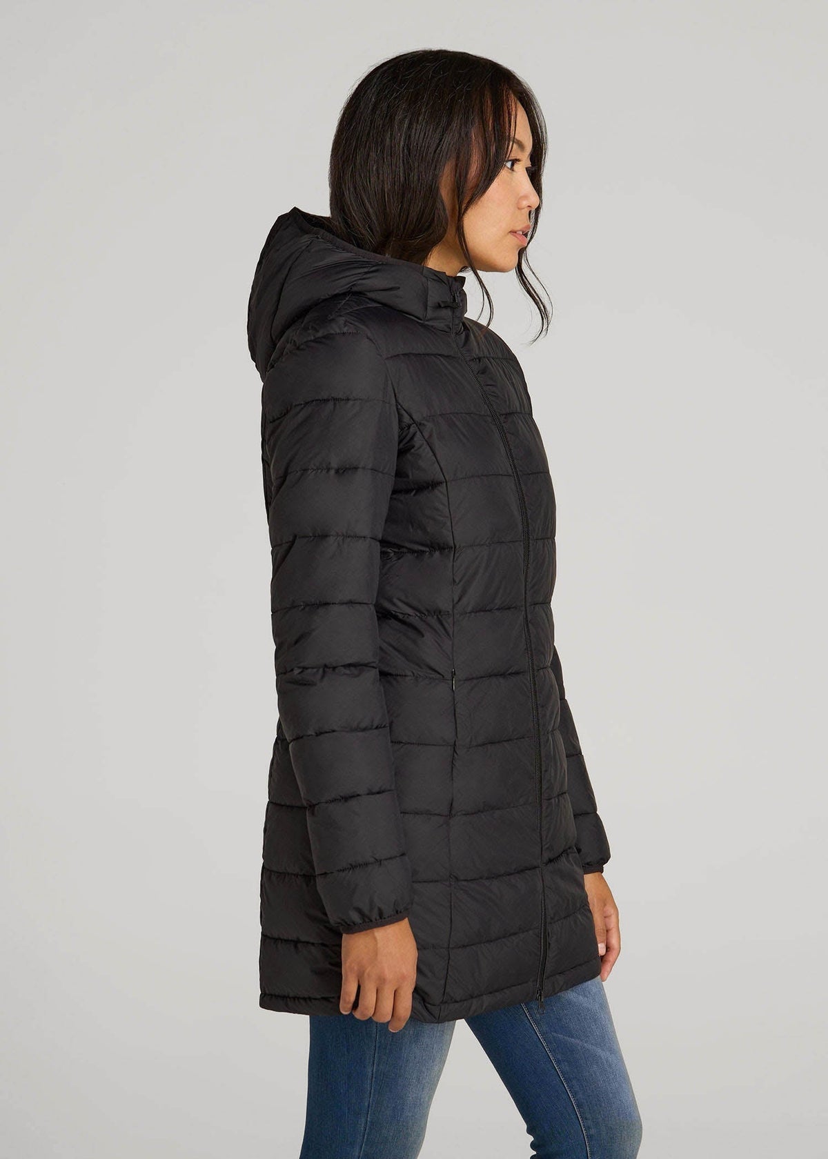 Packable Puffer Jacket for Tall Women in Black