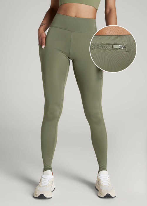 Women's Active Leggings with Pockets for Tall Women in Olive