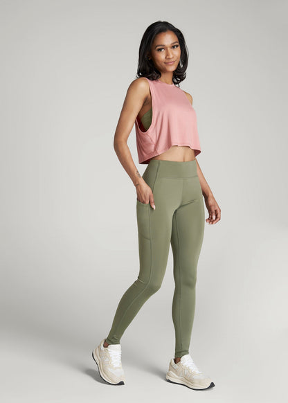 Women's Active Leggings with Pockets for Tall Women in Olive