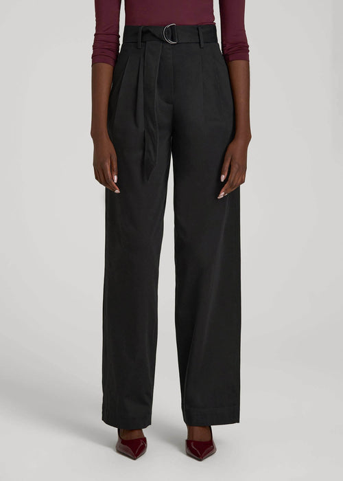 Pleated Wide Leg Chino With Belt for Tall Women in Deep Black