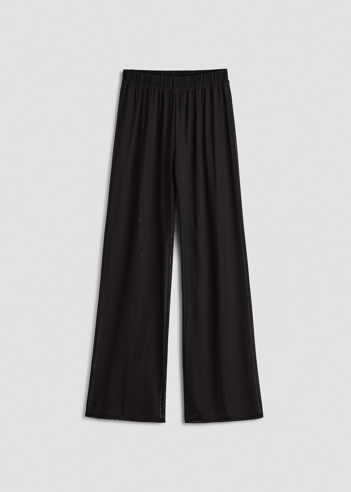 Power Mesh Wide-Leg Pants for Tall Women in Deep Black